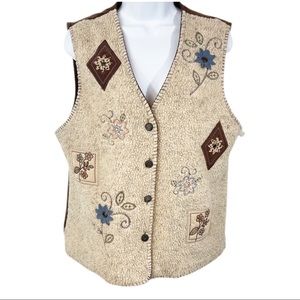 Vintage Southwestern Embroidered Fleece M Cream